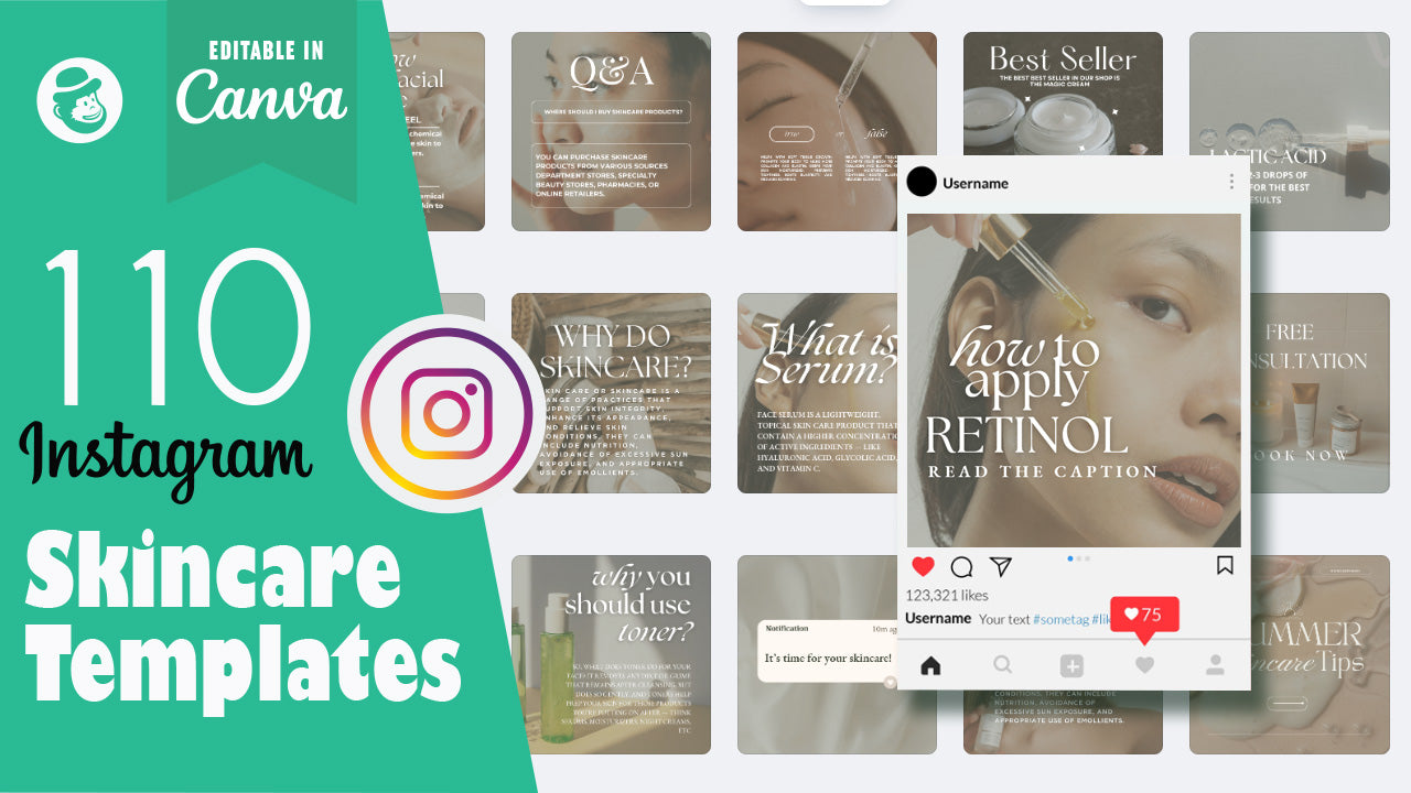 110 Aesthetic Skincare Instagram Post & Story Templates – Canva