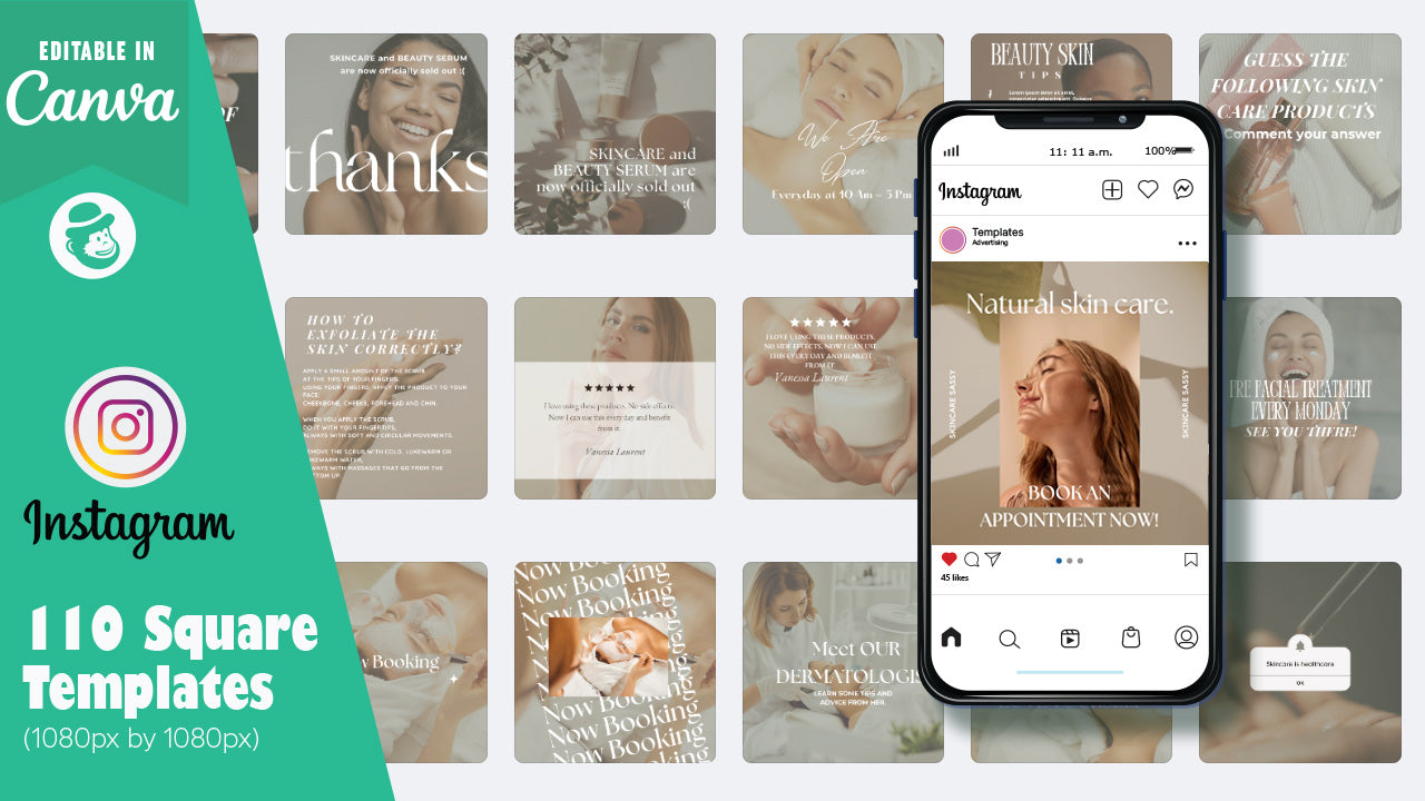 110 Aesthetic Skincare Instagram Post & Story Templates – Canva
