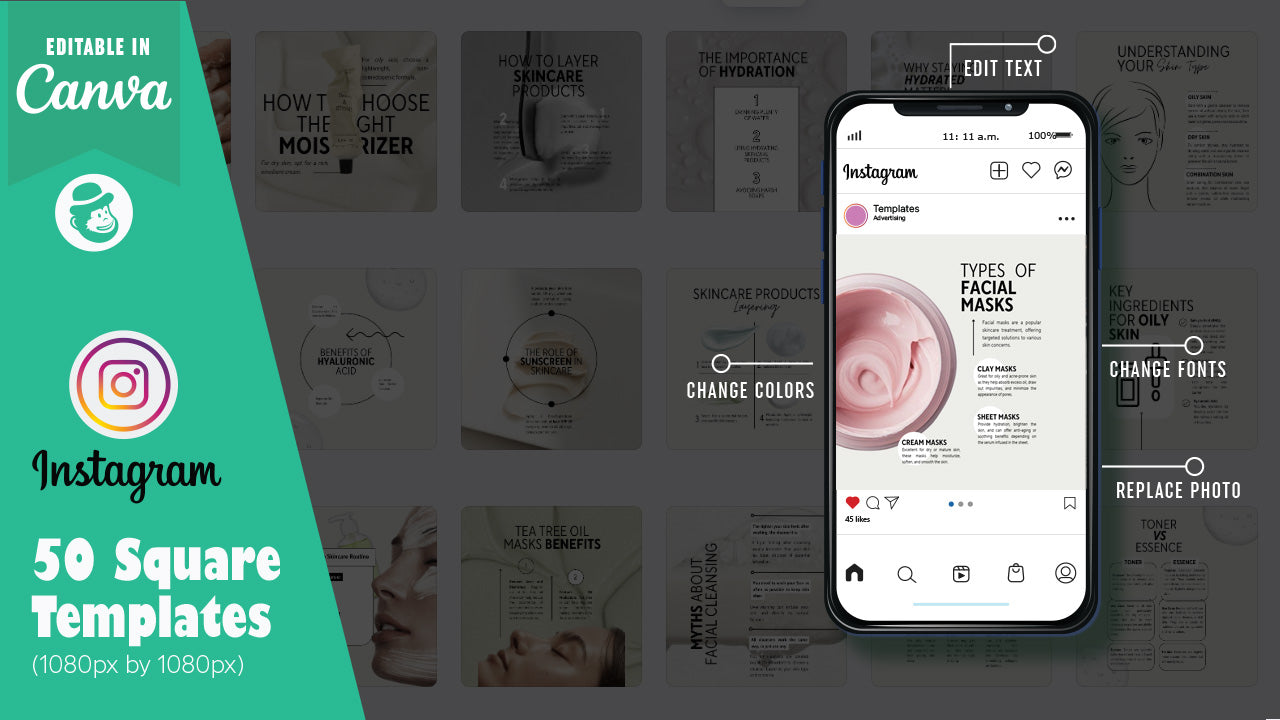 50 Skincare Instagram Post & Story Templates – Canva